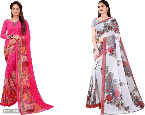 Stylish Georgette Multicoloured Printed Saree with Blouse piece For Women Pack Of 2-thumb0