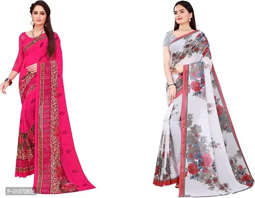 Stylish Georgette Multicoloured Printed Saree with Blouse piece For Women Pack Of 2-thumb0