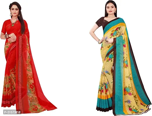 Stylish Georgette Multicoloured Printed Saree with Blouse piece For Women Pack Of 2-thumb0