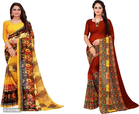 Stylish Georgette Multicoloured Printed Saree with Blouse piece For Women Pack Of 2-thumb0