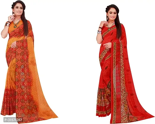 Stylish Georgette Multicoloured Printed Saree with Blouse piece For Women Pack Of 2-thumb0