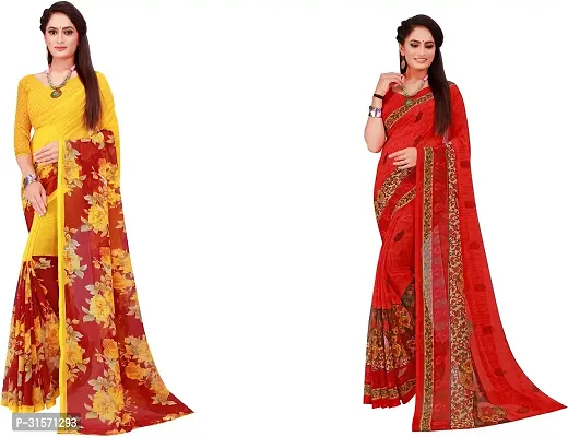 Stylish Georgette Multicoloured Printed Saree with Blouse piece For Women Pack Of 2-thumb0