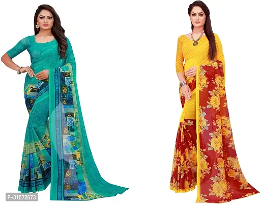 Stylish Georgette Multicoloured Printed Saree with Blouse piece For Women Pack Of 2