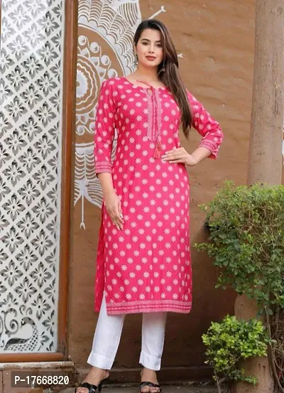 Stylish Rayon Pink Stitched Kurti For Women-thumb0