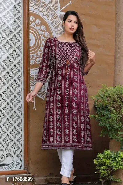 Stylish Rayon Maroon Stitched Kurti For Women-thumb0