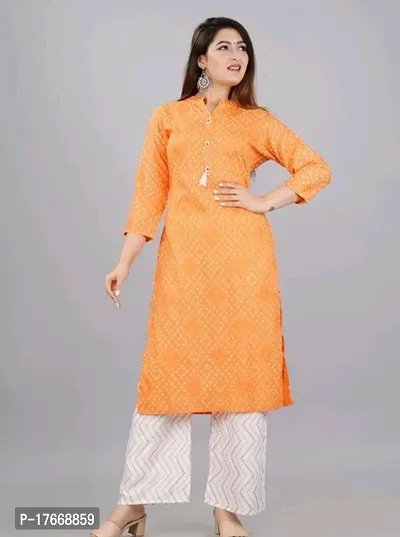 Stylish Rayon Orange Kurta Bottom Set Kurti For Women-thumb0