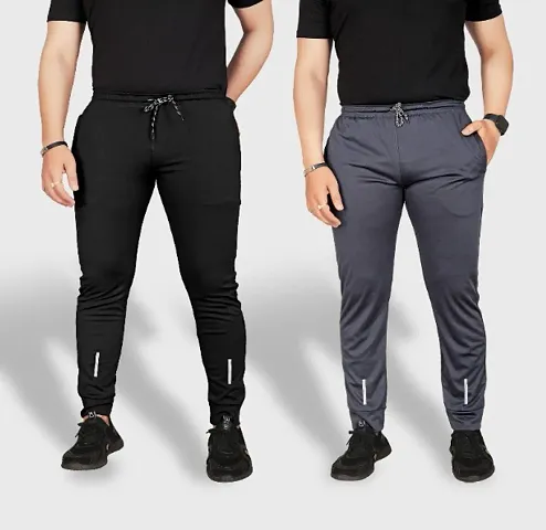 Combo Mens Relaxed Lycra Track Pants / Regular Fit Jogger / Sport Wear Lower /Perfect Gym Pants /Stretchable Running Trousers /Nightwear and Daily Use Slim Fit Track Pants with Zipper with Both Size