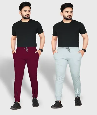 Combo Mens Relaxed Lycra Track Pants / Regular Fit Jogger / Sport Wear Lower /Perfect Gym Pants /Stretchable Running Trousers /Nightwear and Daily Use Slim Fit Track Pants with Zipper with Both Size