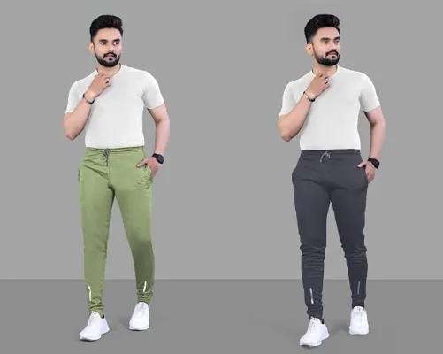 Pack of 2 Lycra Strip Line Regular Fit Running Track Pants (Green & Bl –  Shopperfab