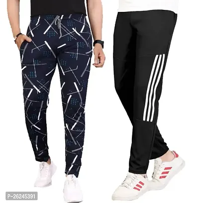Solid men black and blue color combo track pants for men | men track pants | track pants