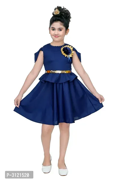 Kids Solid Navy Blue Polyester Frocks For Girls-thumb0