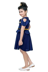 Kids Solid Navy Blue Polyester Frocks For Girls-thumb1