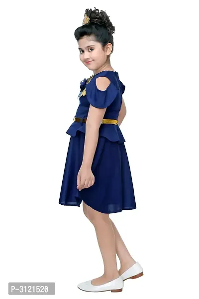 Kids Solid Navy Blue Polyester Frocks For Girls-thumb2