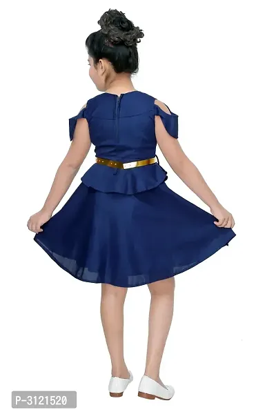 Kids Solid Navy Blue Polyester Frocks For Girls-thumb3