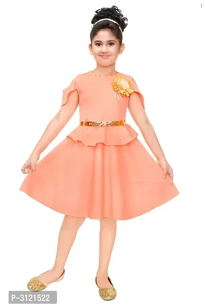 Kids Solid Peach Polyester Frocks