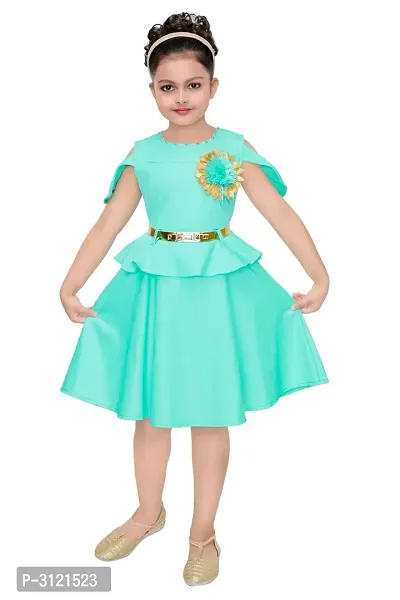 Kids Solid Turquoise Polyester Frocks