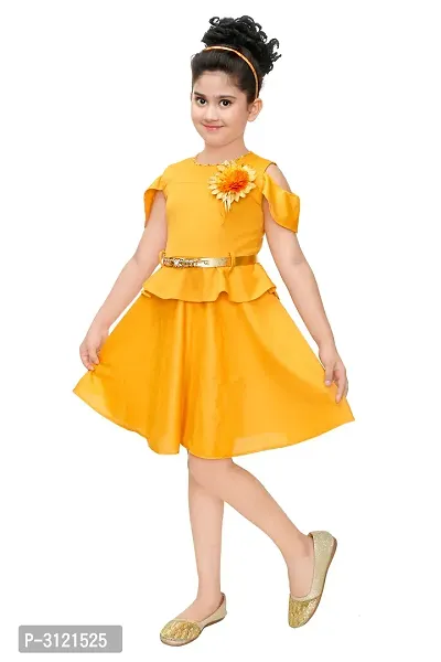 Kids Solid Yellow Polyester Frocks