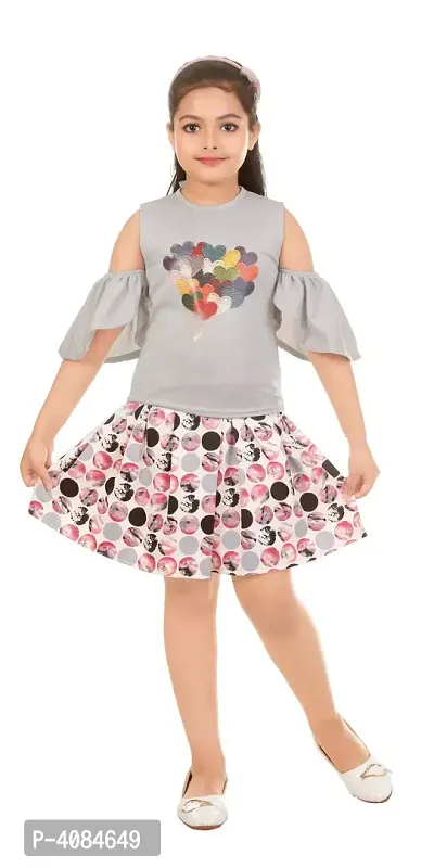 Girl's Solid top with skirt set