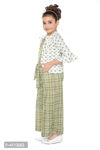 Girls Olive Checkered Jumpsuit With Blazer Set-thumb1