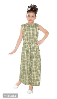 Girls Olive Checkered Jumpsuit With Blazer Set-thumb3