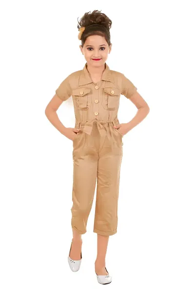 Girl's Solid Cotton Jumpsuit