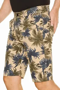 Stylish Cotton Khaki Floral Printed Chino Shorts For Men-thumb2