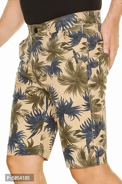 Stylish Cotton Khaki Floral Printed Chino Shorts For Men-thumb3