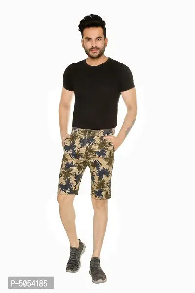 Stylish Cotton Khaki Floral Printed Chino Shorts For Men-thumb2