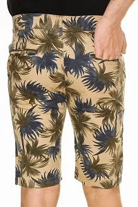 Stylish Cotton Khaki Floral Printed Chino Shorts For Men-thumb3