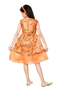 Stylish Cotton Blend Orange Floral Print Sleeveless Round Neck Frock For Girls-thumb1