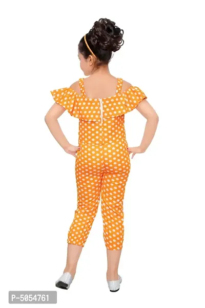 Stylish Polycotton Yellow Polka Dot Printed Shoulder Strap Jumpsuit For Girls-thumb3