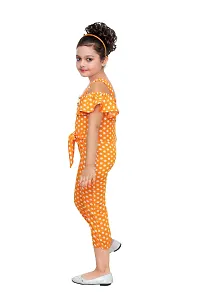 Stylish Polycotton Yellow Polka Dot Printed Shoulder Strap Jumpsuit For Girls-thumb1