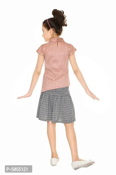 Stylish Cotton Blend Peach Jacquard Top With Skirt Set For Girls-thumb3