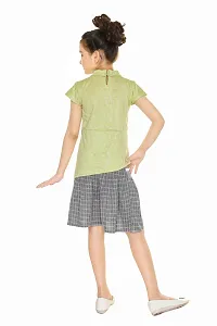 Stylish Cotton Blend Green Jacquard Top With Skirt Set For Girls-thumb2