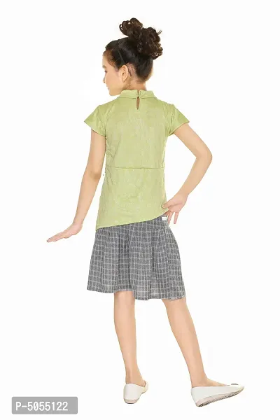 Stylish Cotton Blend Green Jacquard Top With Skirt Set For Girls-thumb3