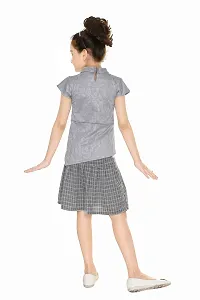 Stylish Cotton Blend Grey Jacquard Top With Skirt Set For Girls-thumb2