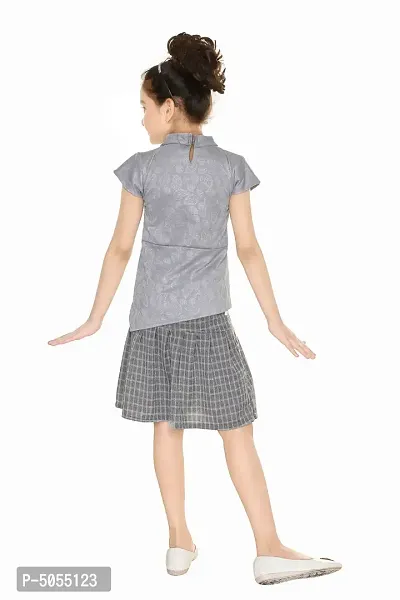 Stylish Cotton Blend Grey Jacquard Top With Skirt Set For Girls-thumb3