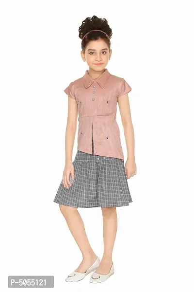 Stylish Cotton Blend Peach Jacquard Top With Skirt Set For Girls-thumb2