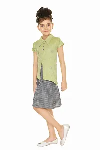 Stylish Cotton Blend Green Jacquard Top With Skirt Set For Girls-thumb1