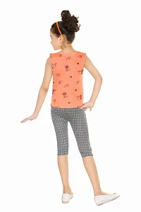 Stylish Cotton Blend Peach Floral Print Shirt With Capri Set For Girls-thumb2