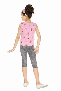 Stylish Cotton Blend Pink Floral Print Shirt With Capri Set For Girls-thumb2