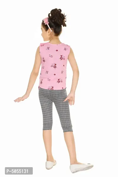 Stylish Cotton Blend Pink Floral Print Shirt With Capri Set For Girls-thumb3