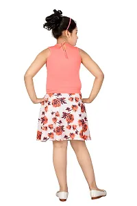 Stylish Cotton Polyester Pink Self Pattern Round Neck Top With Skirt Set For Girls-thumb2