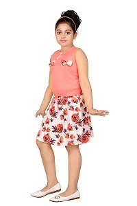 Stylish Cotton Polyester Pink Self Pattern Round Neck Top With Skirt Set For Girls-thumb1