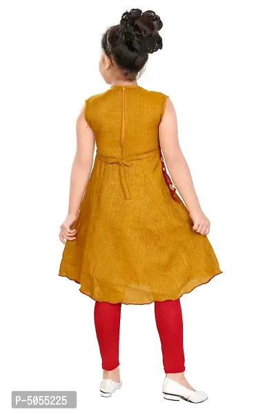 Stylish Cotton Mustard Self Pattern Round Neck Sleeveless Bell Kurta With Leggings For Girls-thumb3