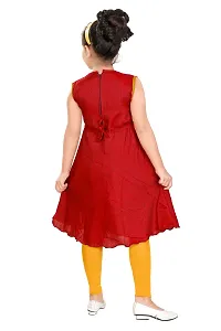 Stylish Cotton Red Self Pattern Round Neck Sleeveless Bell Kurta With Leggings For Girls-thumb2
