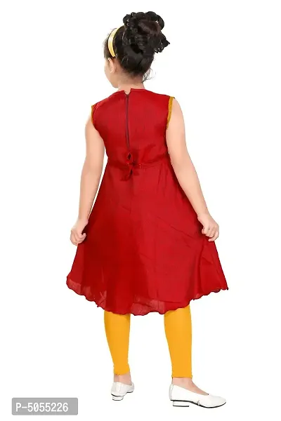 Stylish Cotton Red Self Pattern Round Neck Sleeveless Bell Kurta With Leggings For Girls-thumb3