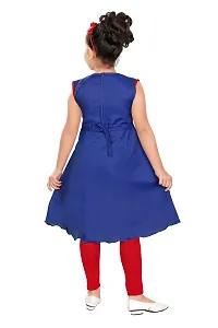 Stylish Cotton Blue Self Pattern Round Neck Sleeveless Bell Kurta With Leggings For Girls-thumb2