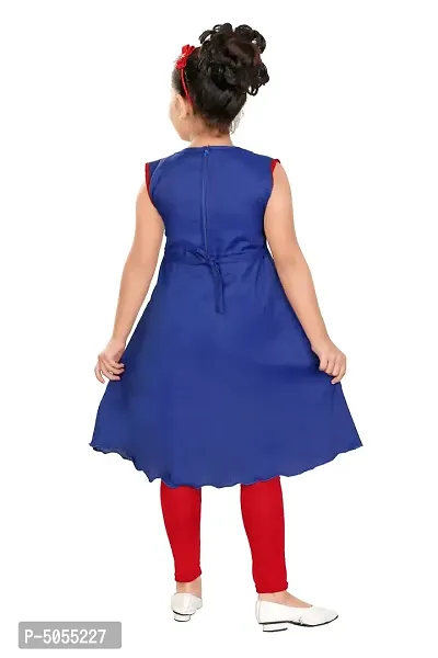 Stylish Cotton Blue Self Pattern Round Neck Sleeveless Bell Kurta With Leggings For Girls-thumb3