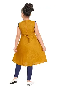 Stylish Cotton Mustard Self Pattern Round Neck Sleeveless Bell Kurta With Leggings For Girls-thumb2